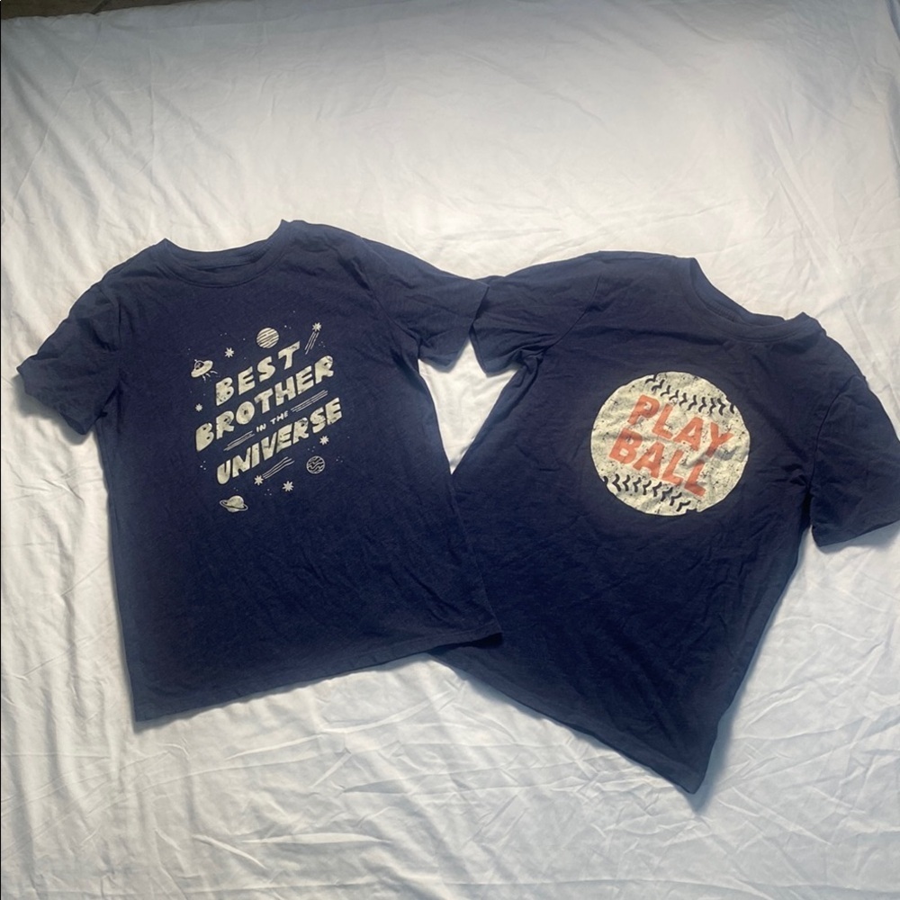 Cat & Jack Bundle Kids Navy Blue Graphic‎ T-Shirts Size  L (12/14)